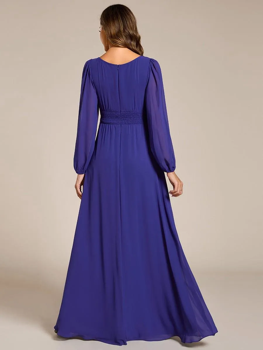 Long Sleeve Chiffon A-Line Empire Waist Formal Dress