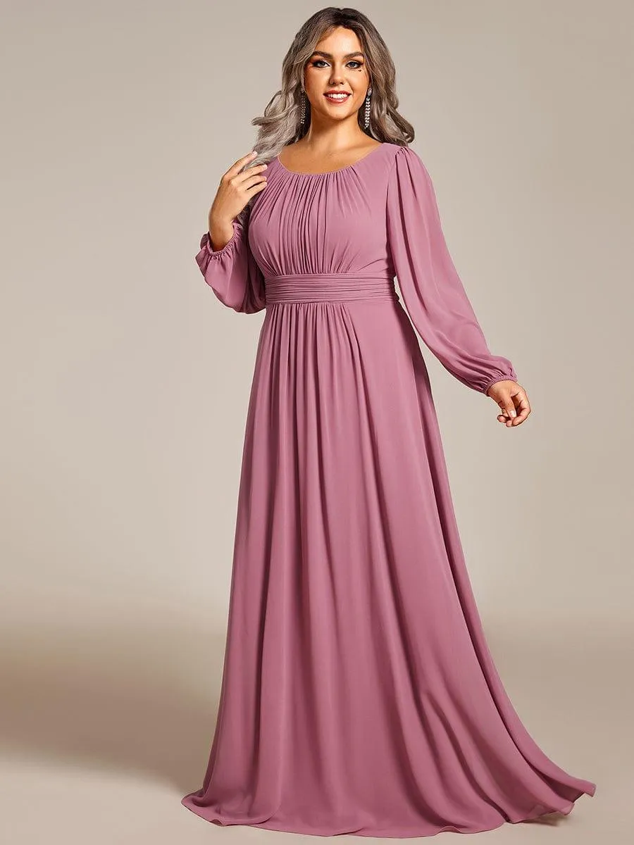 Long Sleeve Chiffon A-Line Empire Waist Formal Dress