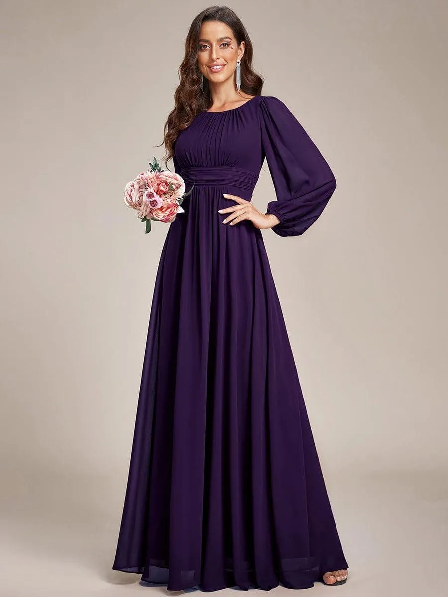 Long Sleeve Chiffon A-Line Empire Waist Formal Dress
