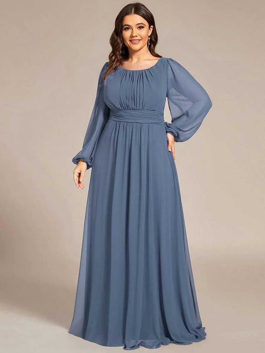 Long Sleeve Chiffon A-Line Empire Waist Formal Dress