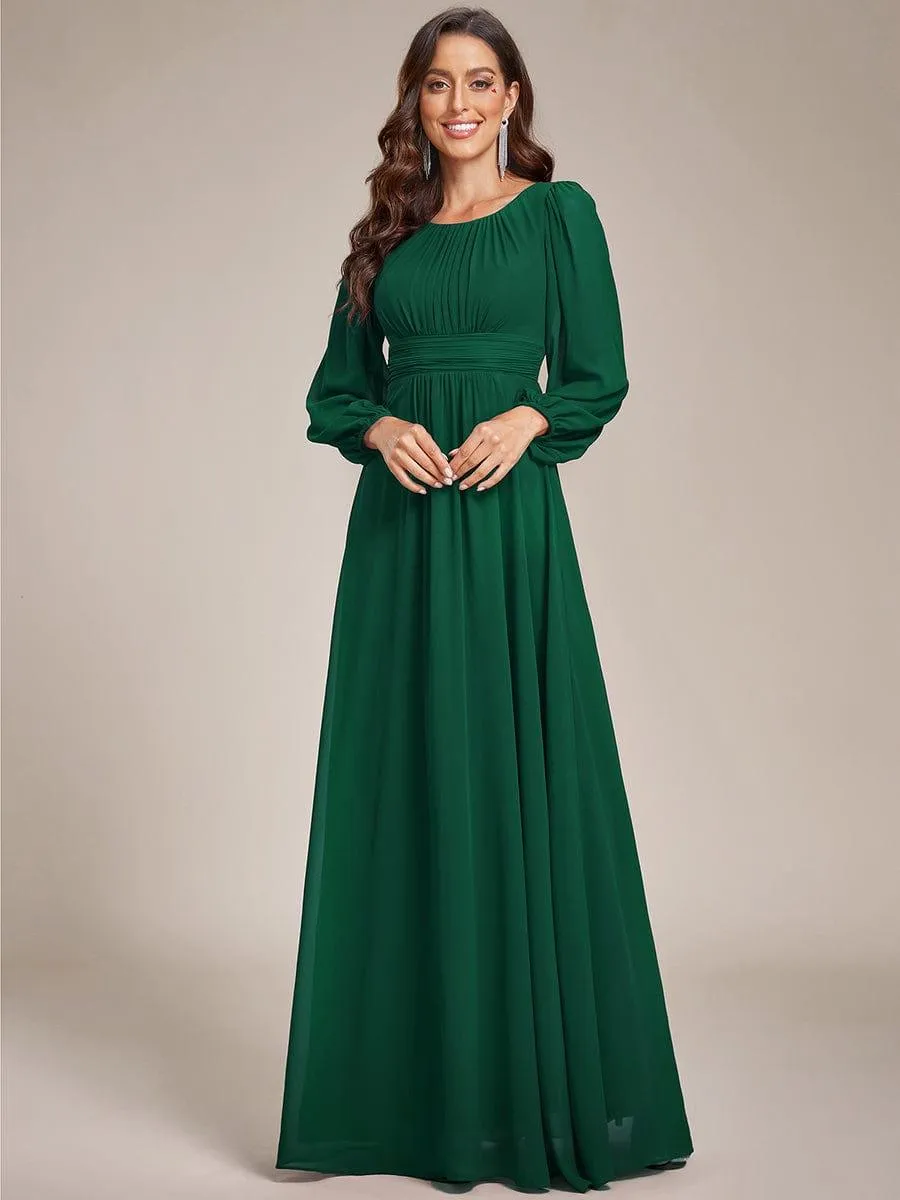 Long Sleeve Chiffon A-Line Empire Waist Formal Dress