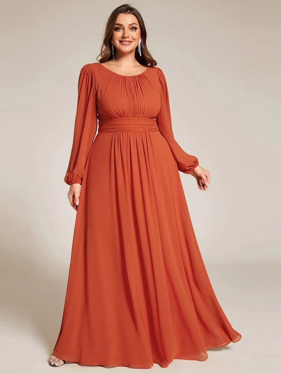 Long Sleeve Chiffon A-Line Empire Waist Formal Dress