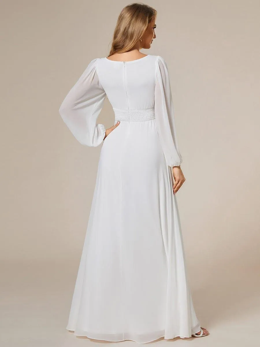 Long Sleeve Chiffon A-Line Empire Waist Formal Dress