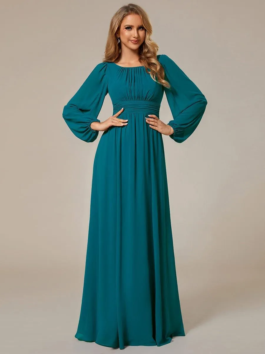 Long Sleeve Chiffon A-Line Empire Waist Formal Dress
