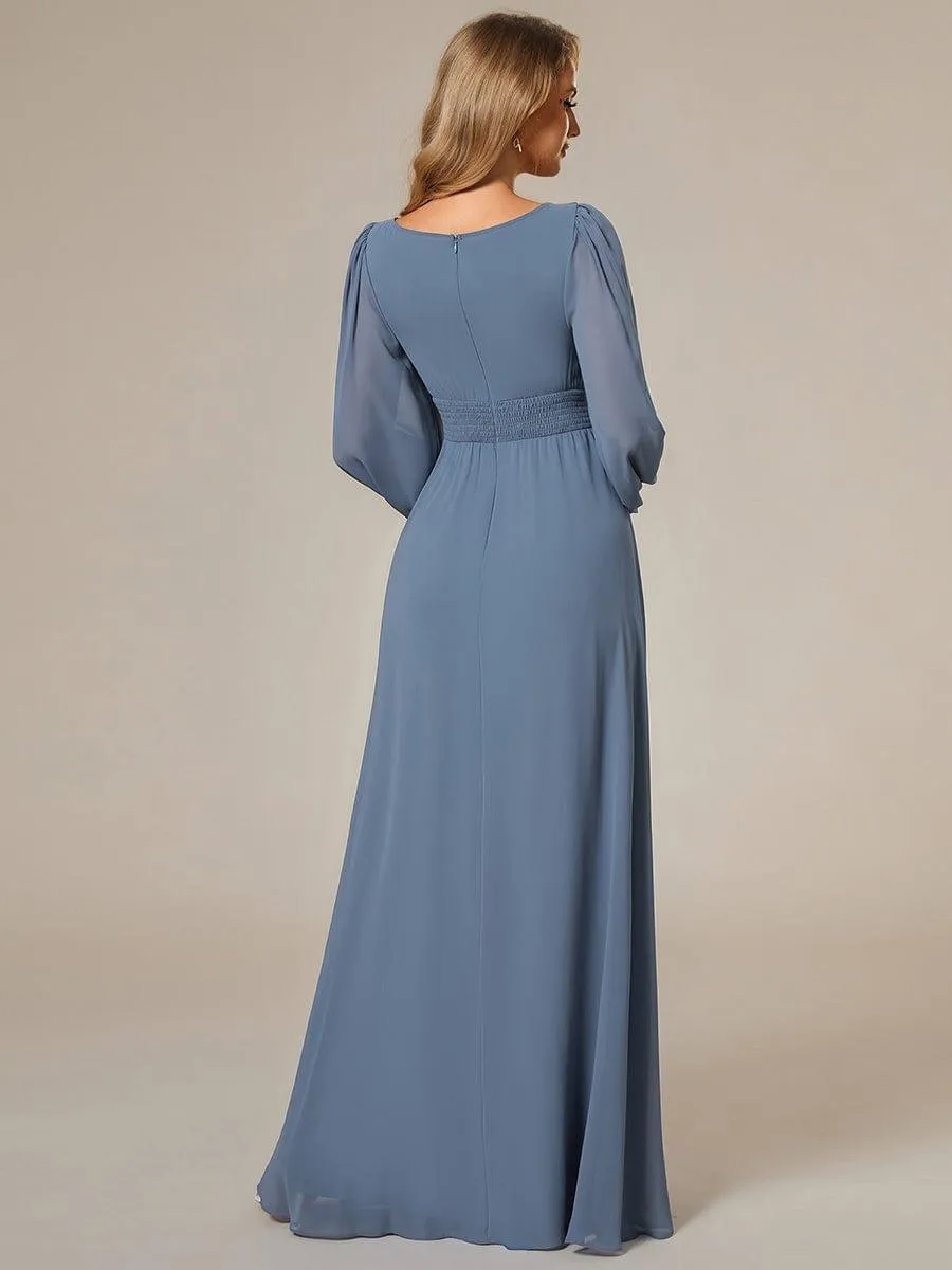 Long Sleeve Chiffon A-Line Empire Waist Formal Dress