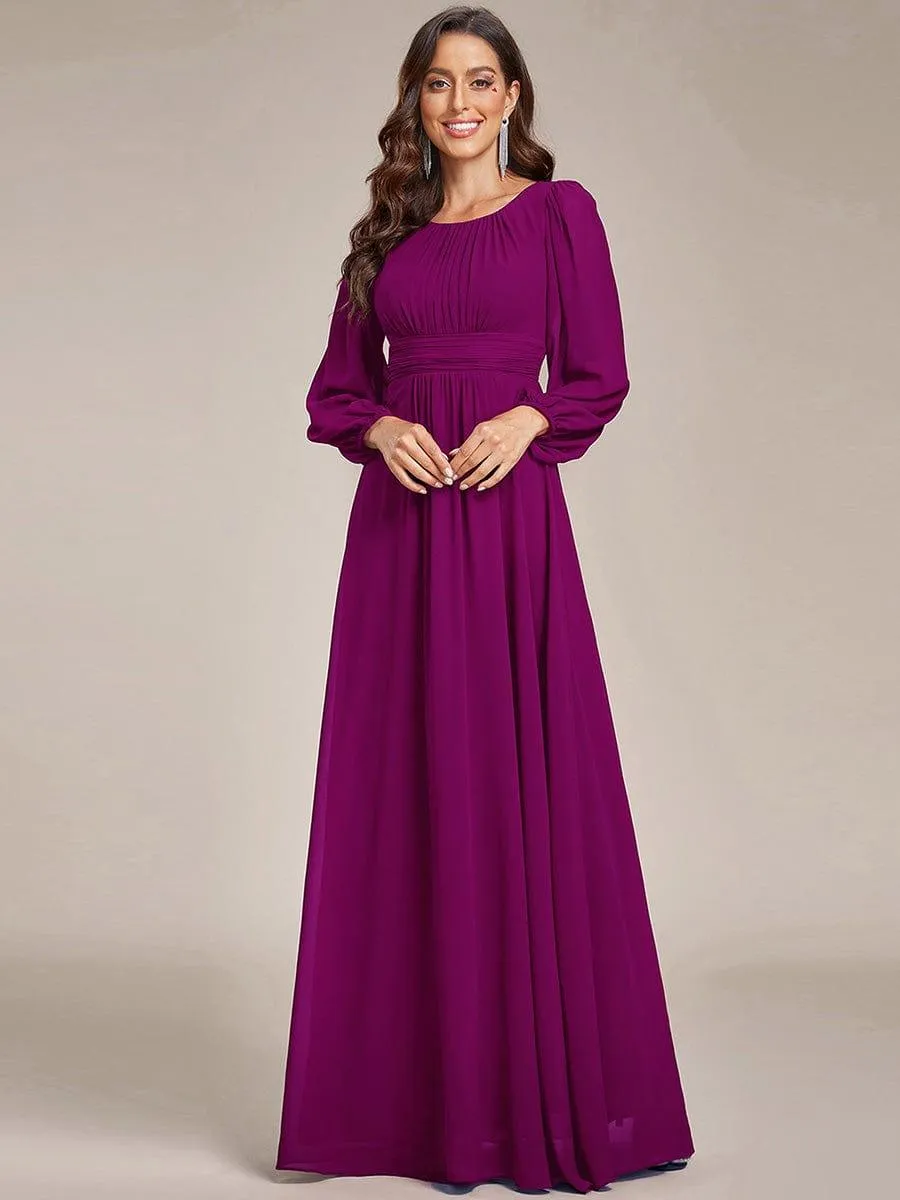 Long Sleeve Chiffon A-Line Empire Waist Formal Dress