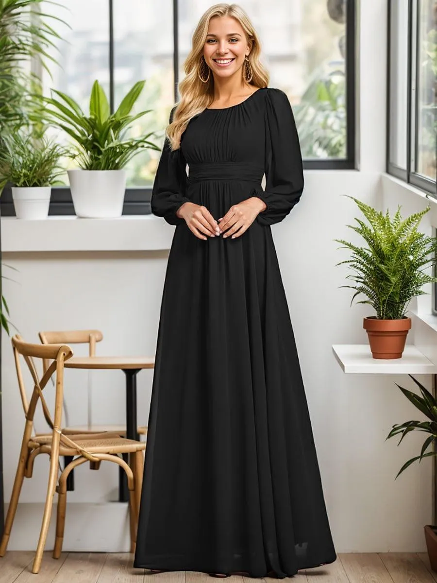Long Sleeve Chiffon A-Line Empire Waist Formal Dress