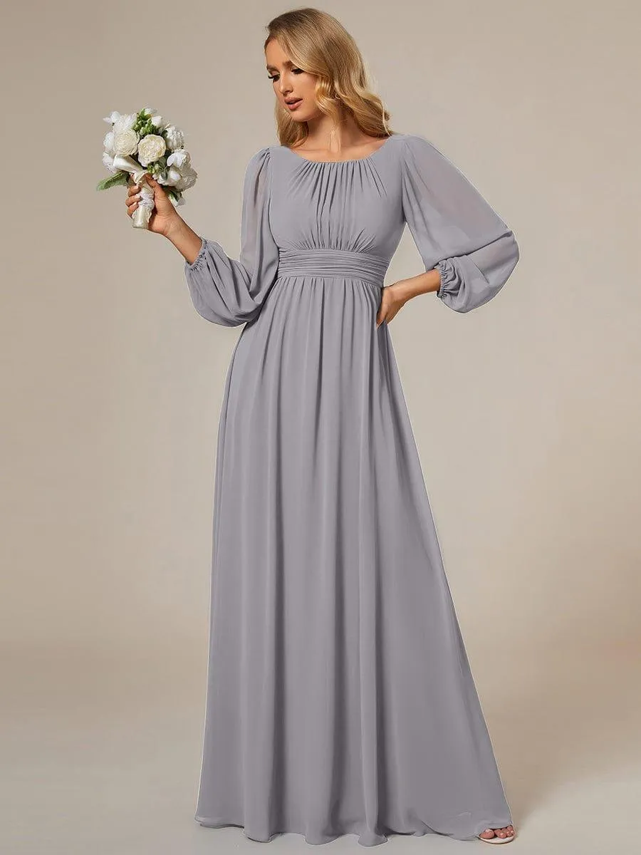 Long Sleeve Chiffon A-Line Empire Waist Formal Dress