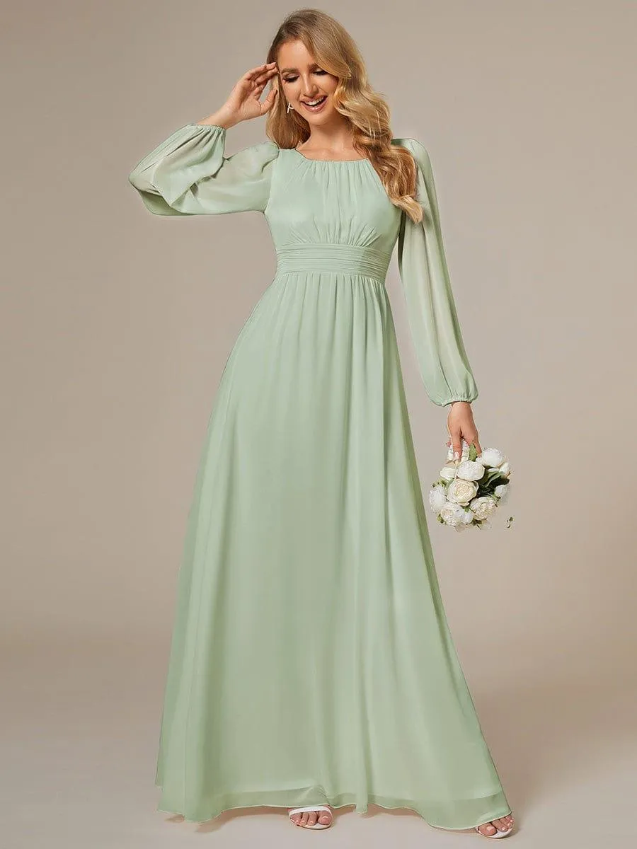 Long Sleeve Chiffon A-Line Empire Waist Formal Dress