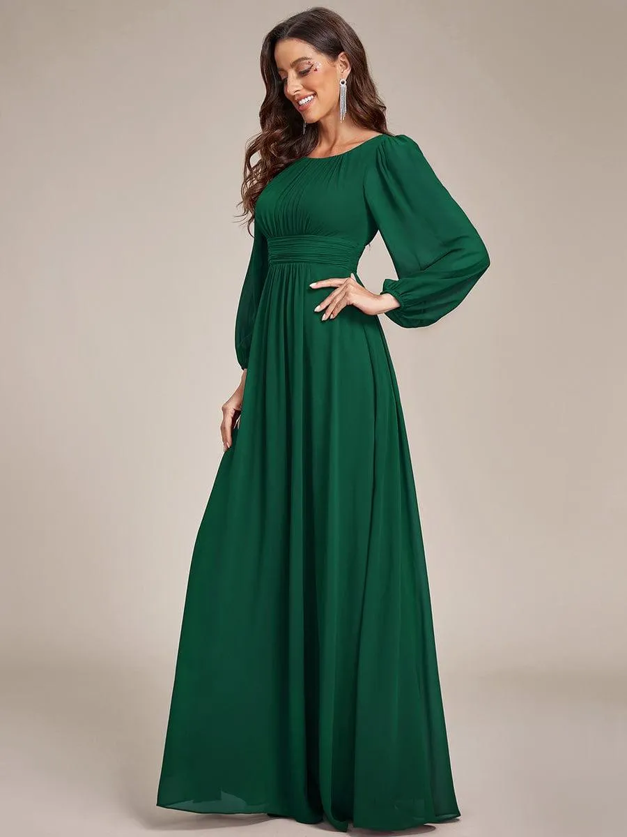 Long Sleeve Chiffon A-Line Empire Waist Formal Dress