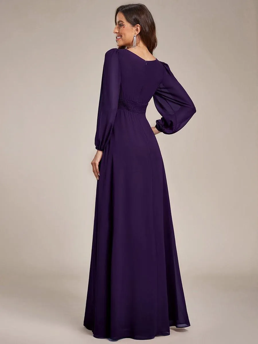 Long Sleeve Chiffon A-Line Empire Waist Formal Dress