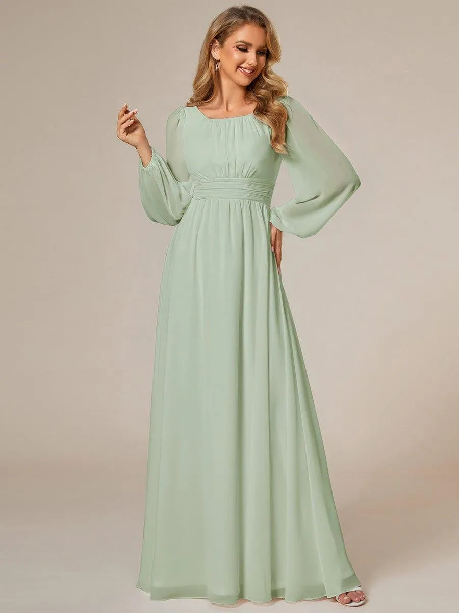 Long Sleeve Chiffon A-Line Empire Waist Formal Dress