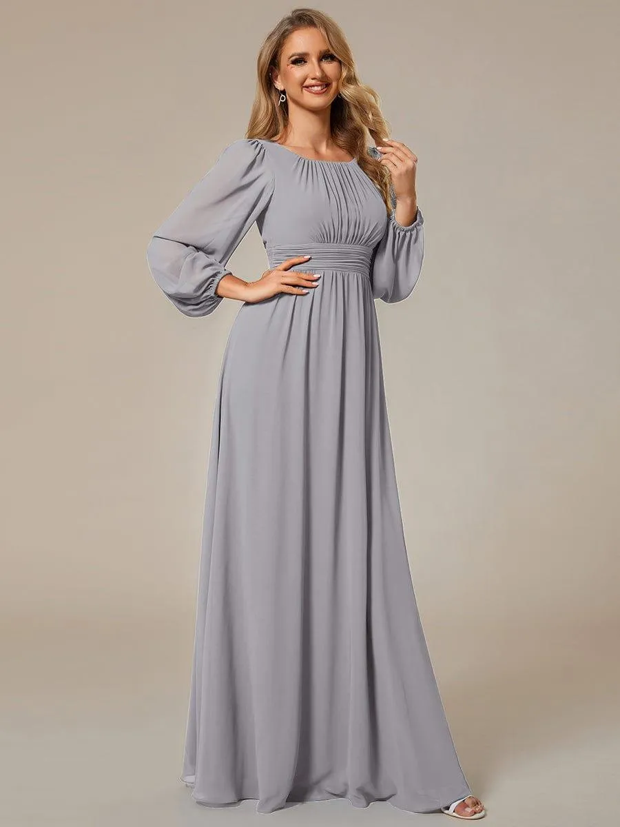 Long Sleeve Chiffon A-Line Empire Waist Formal Dress
