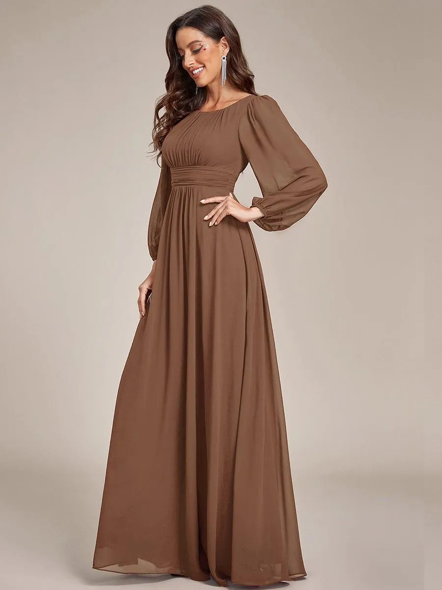 Long Sleeve Chiffon A-Line Empire Waist Formal Dress