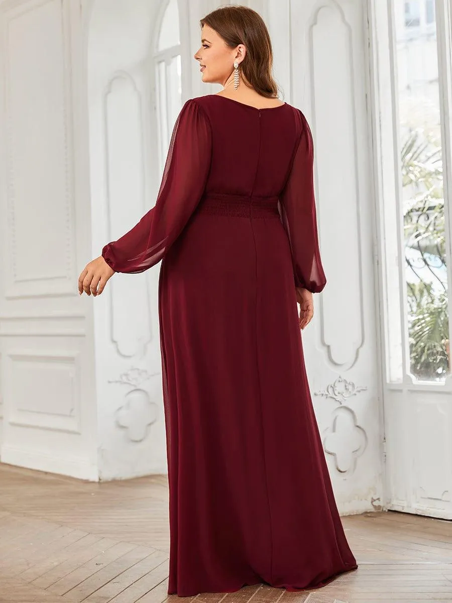 Long Sleeve Chiffon A-Line Empire Waist Formal Dress