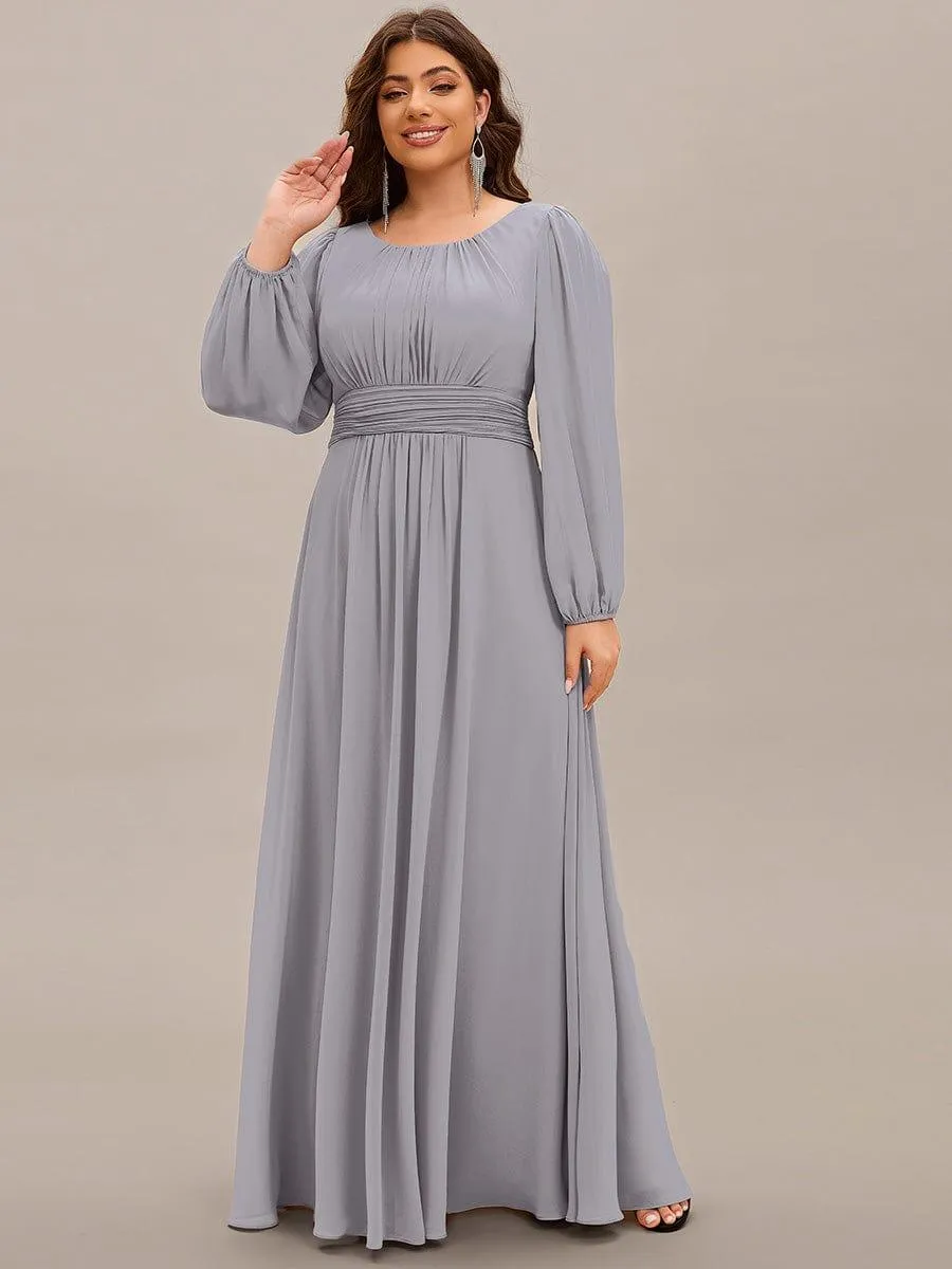 Long Sleeve Chiffon A-Line Empire Waist Formal Dress