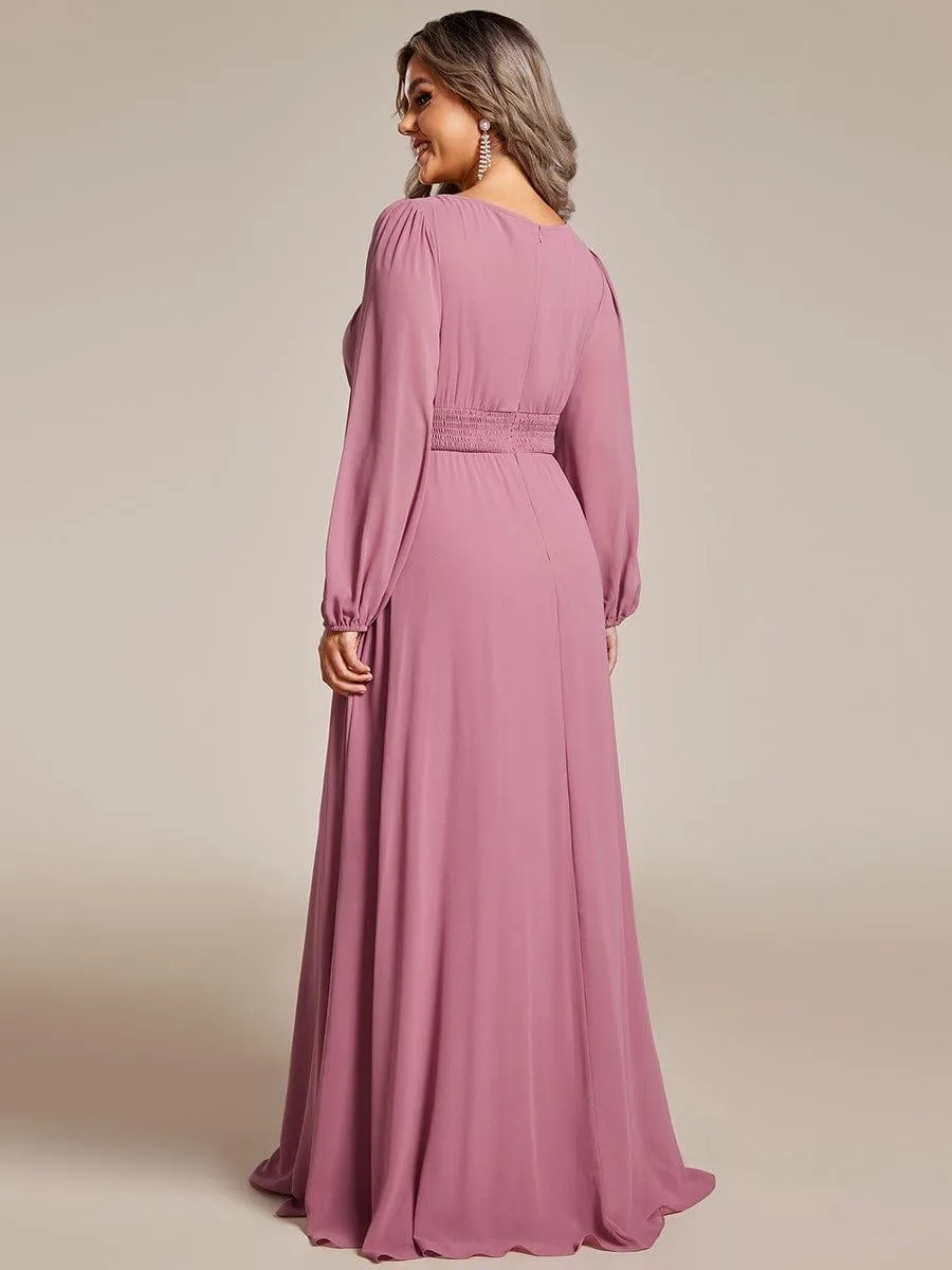 Long Sleeve Chiffon A-Line Empire Waist Formal Dress