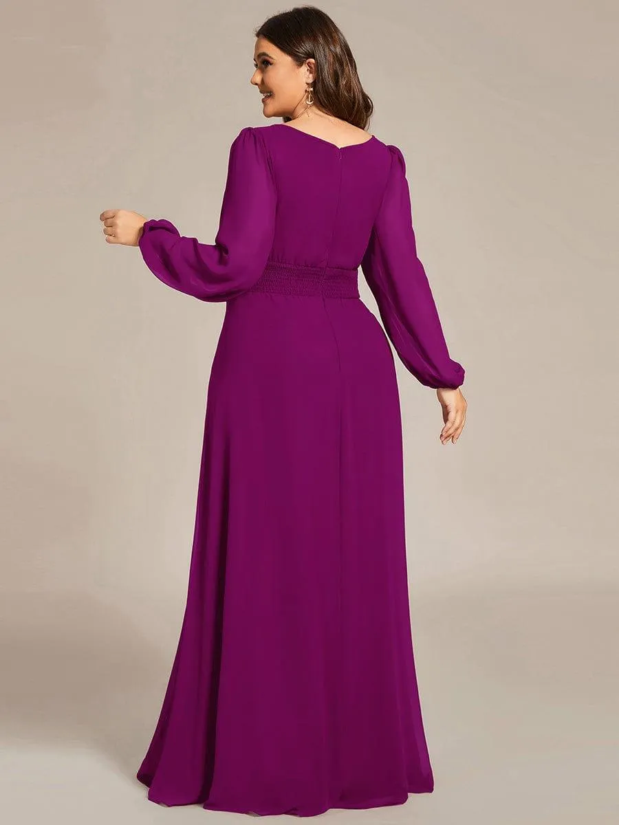 Long Sleeve Chiffon A-Line Empire Waist Formal Dress