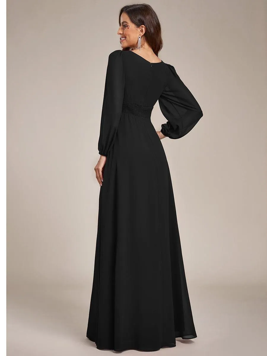 Long Sleeve Chiffon A-Line Empire Waist Formal Dress