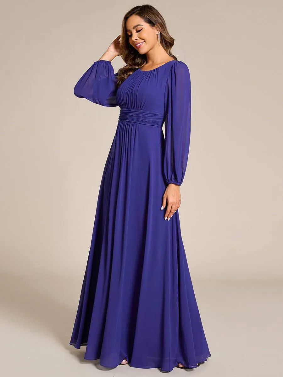 Long Sleeve Chiffon A-Line Empire Waist Formal Dress