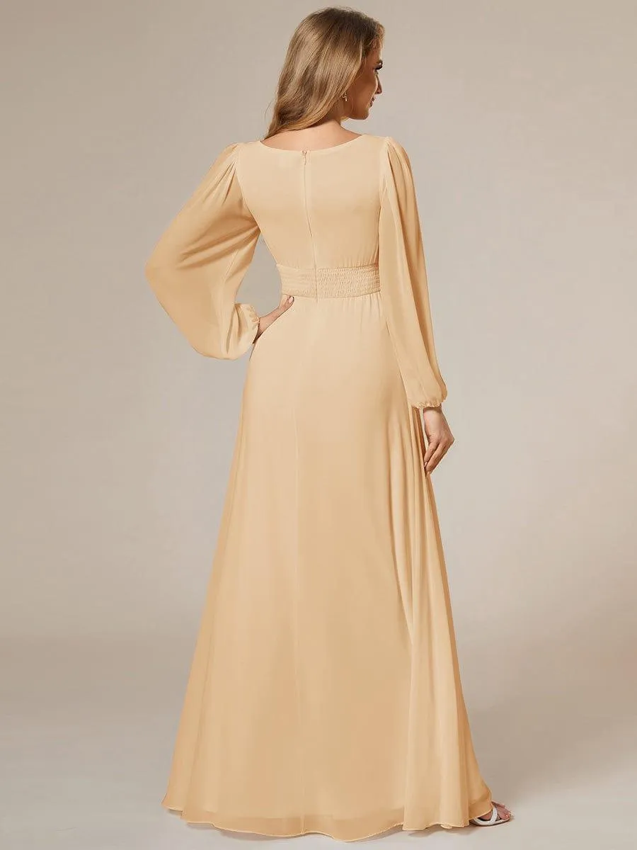 Long Sleeve Chiffon A-Line Empire Waist Formal Dress
