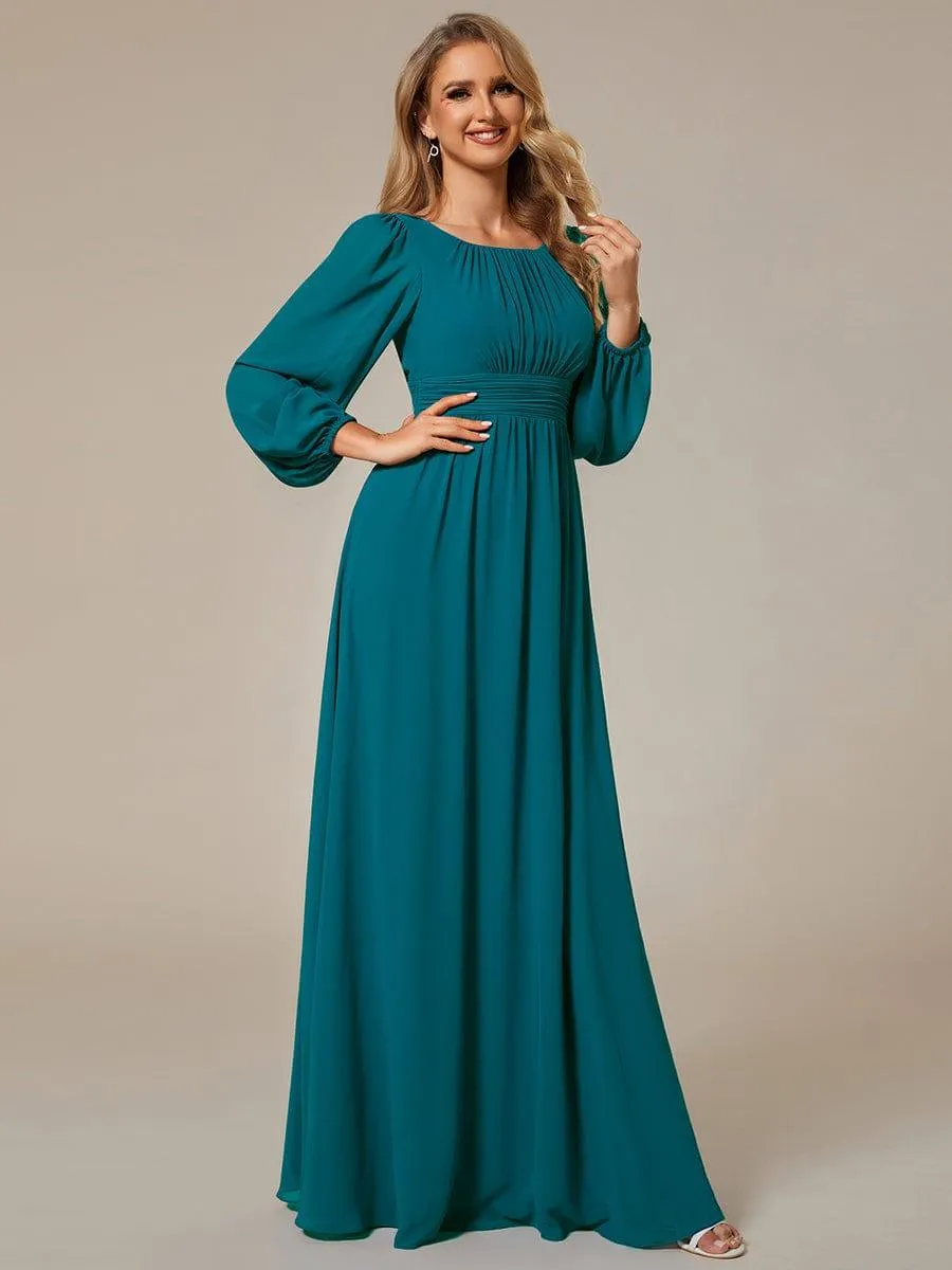 Long Sleeve Chiffon A-Line Empire Waist Formal Dress