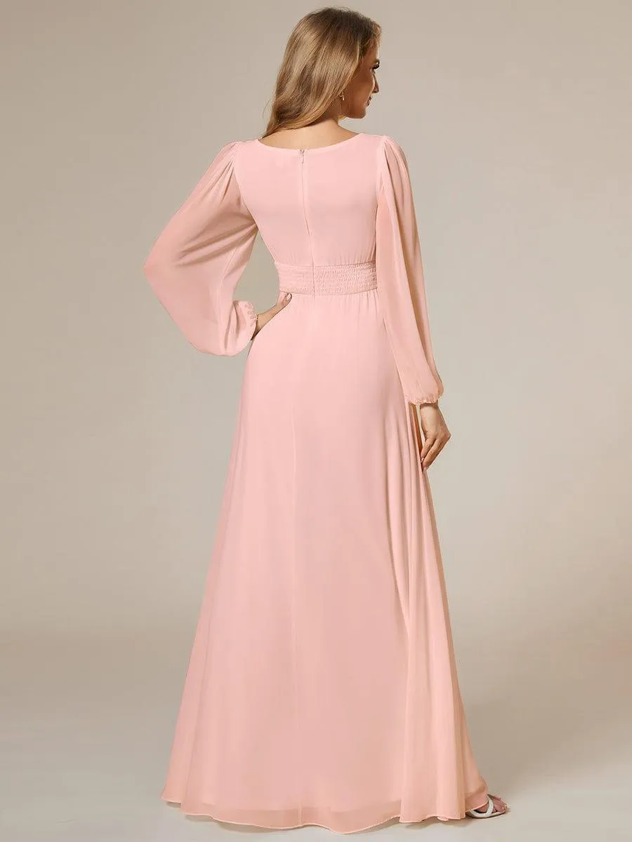 Long Sleeve Chiffon A-Line Empire Waist Formal Dress