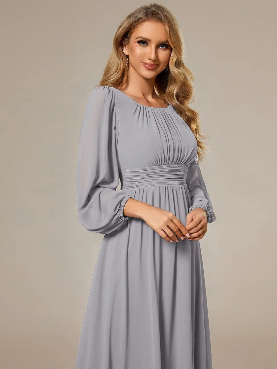 Long Sleeve Chiffon A-Line Empire Waist Formal Dress