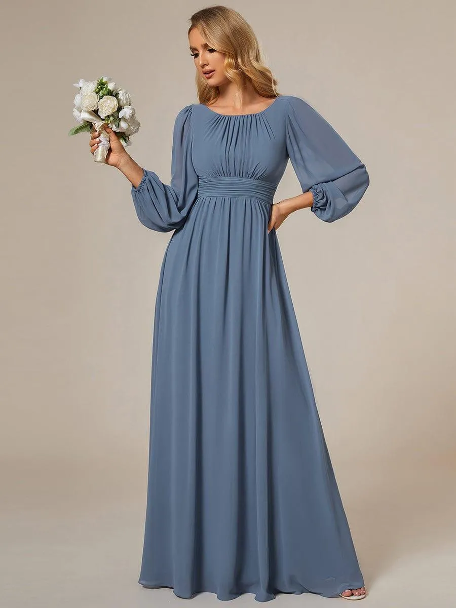 Long Sleeve Chiffon A-Line Empire Waist Formal Dress