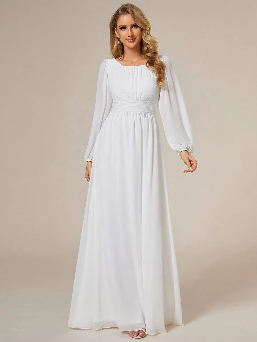 Long Sleeve Chiffon A-Line Empire Waist Formal Dress