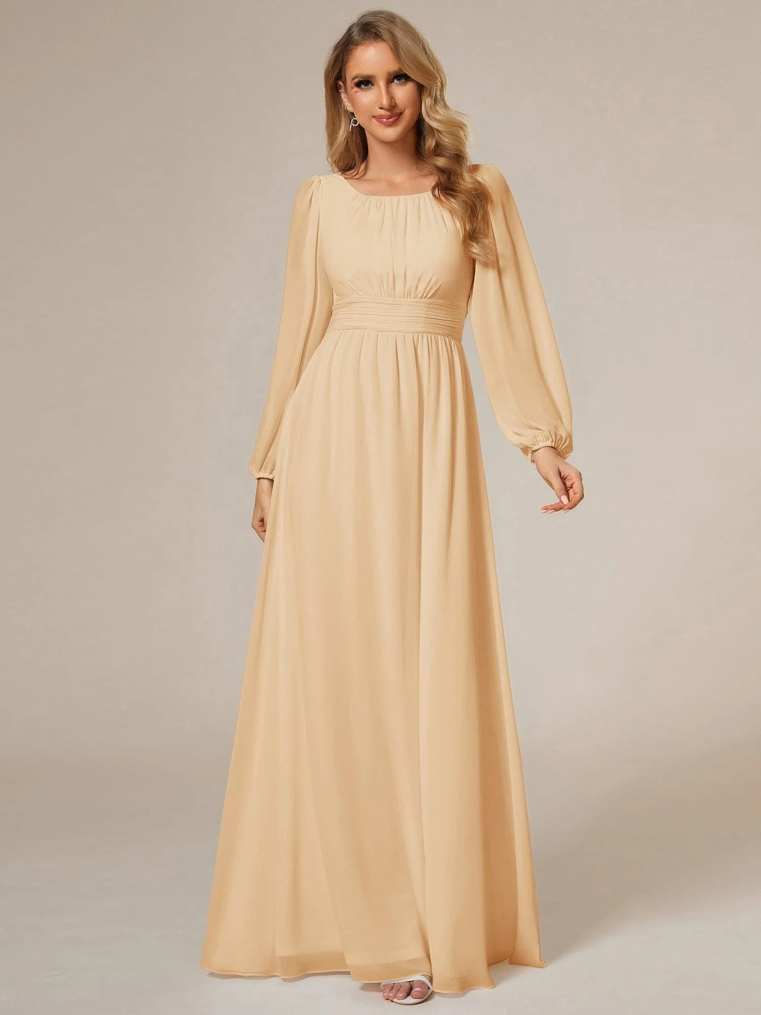 Long Sleeve Chiffon A-Line Empire Waist Formal Dress