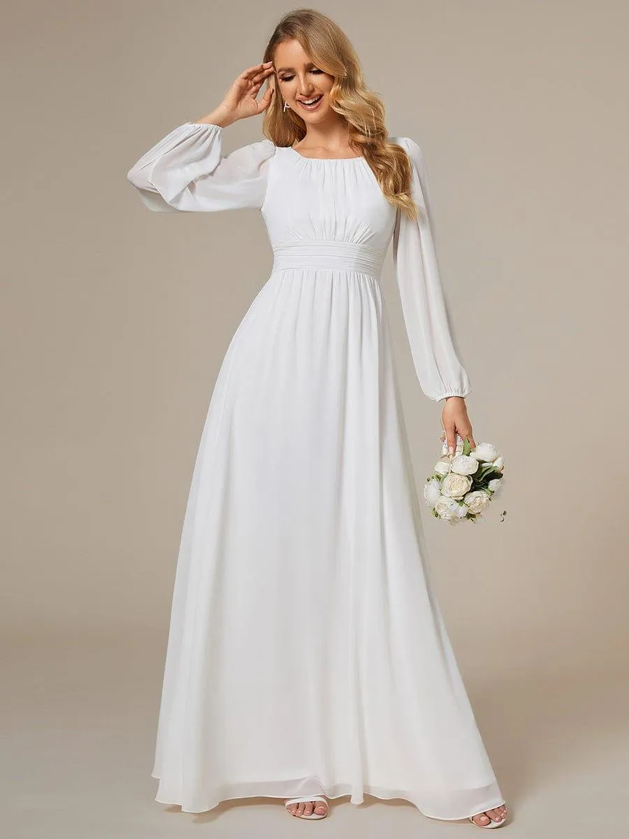 Long Sleeve Chiffon A-Line Empire Waist Formal Dress