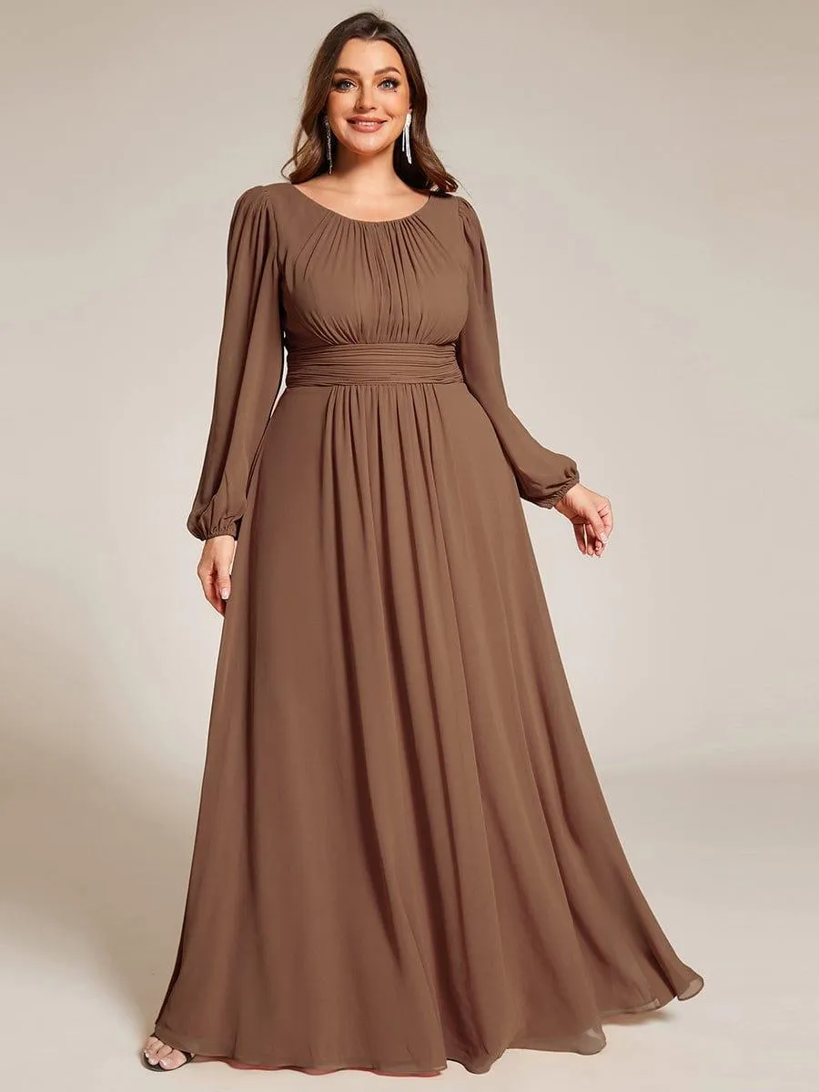 Long Sleeve Chiffon A-Line Empire Waist Formal Dress