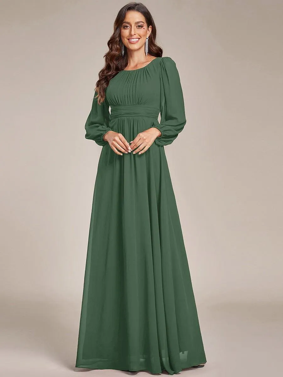 Long Sleeve Chiffon A-Line Empire Waist Formal Dress