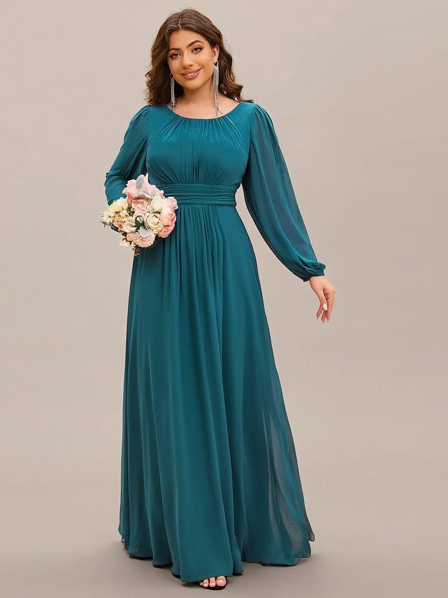 Long Sleeve Chiffon A-Line Empire Waist Formal Dress