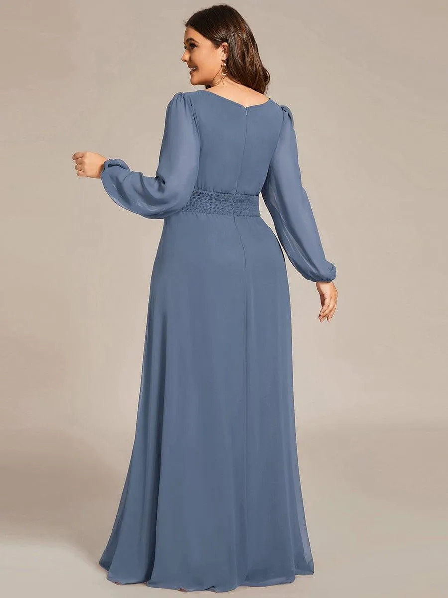 Long Sleeve Chiffon A-Line Empire Waist Formal Dress