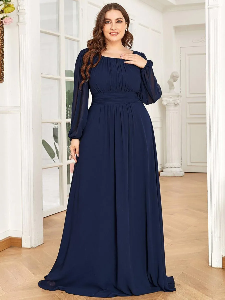 Long Sleeve Chiffon A-Line Empire Waist Formal Dress