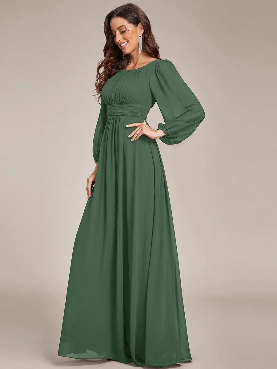 Long Sleeve Chiffon A-Line Empire Waist Formal Dress
