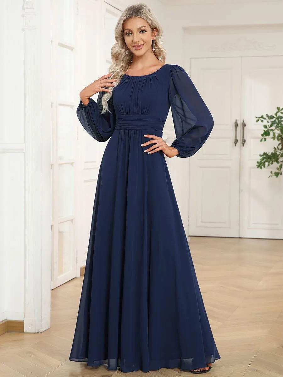 Long Sleeve Chiffon A-Line Empire Waist Formal Dress