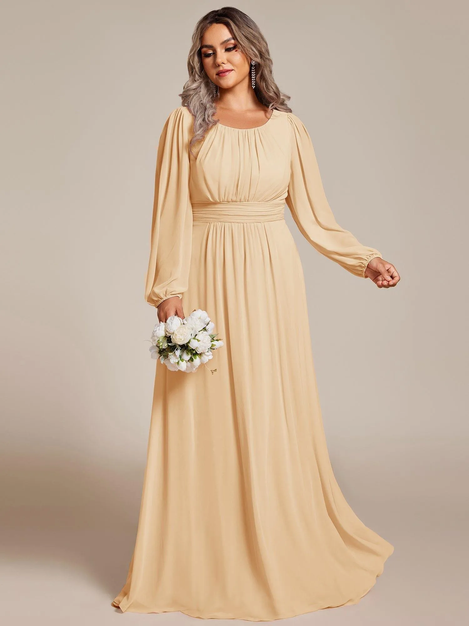 Long Sleeve Chiffon A-Line Empire Waist Formal Dress