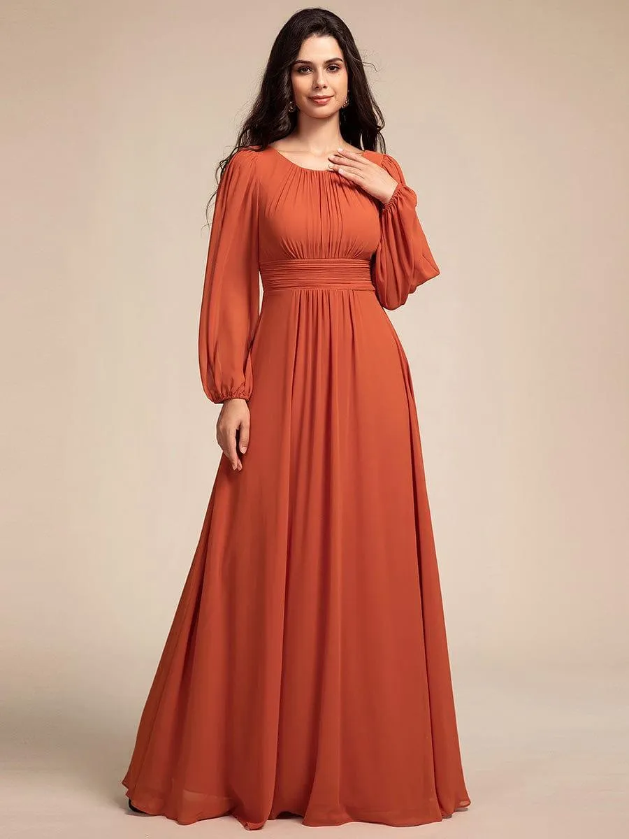Long Sleeve Chiffon A-Line Empire Waist Formal Dress