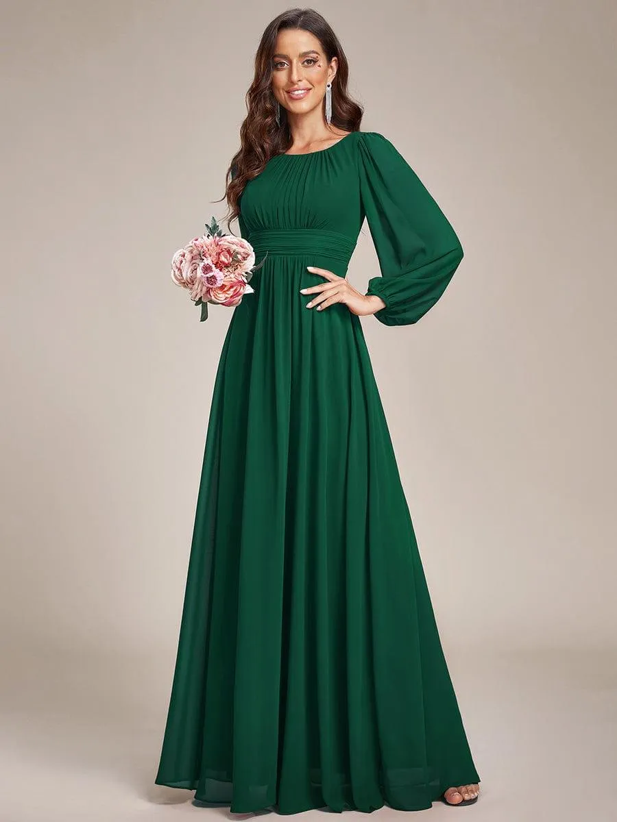 Long Sleeve Chiffon A-Line Empire Waist Formal Dress