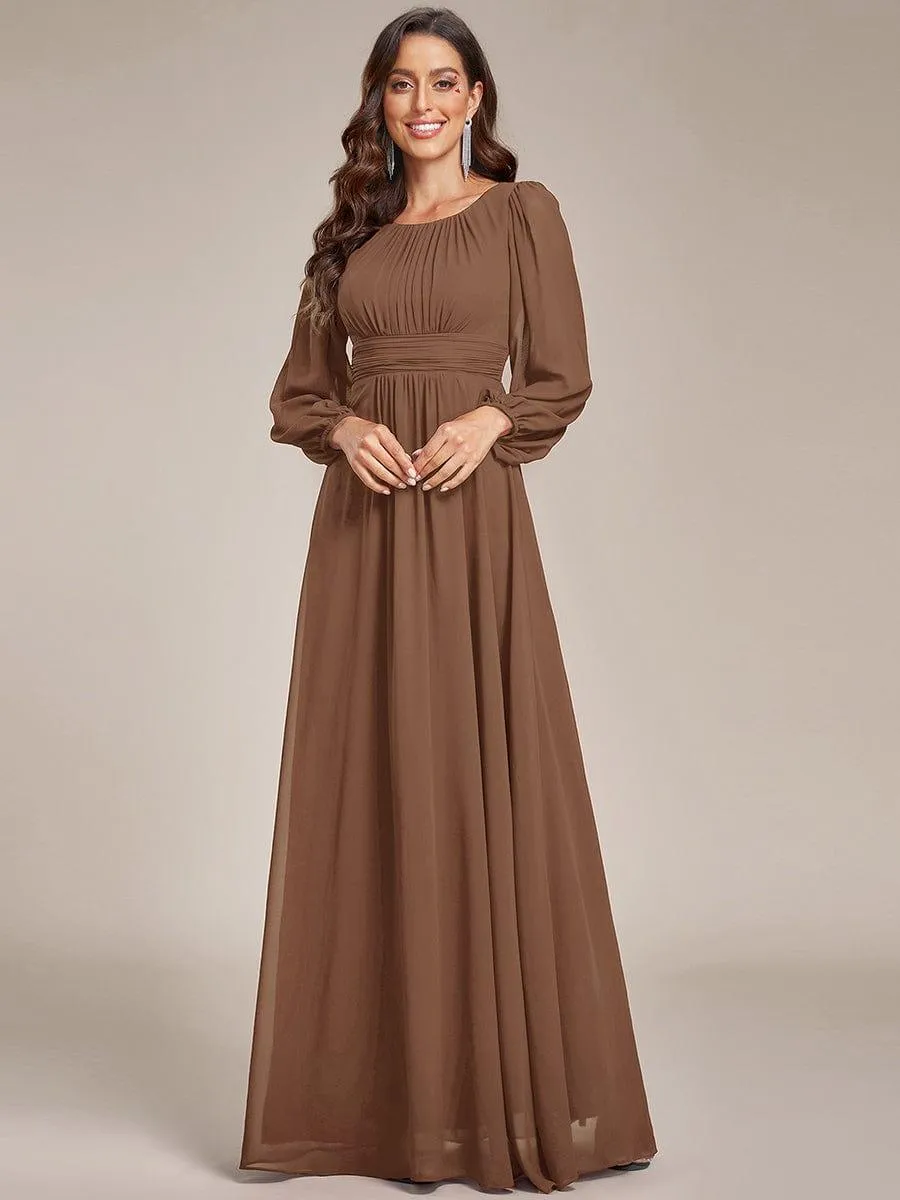 Long Sleeve Chiffon A-Line Empire Waist Formal Dress