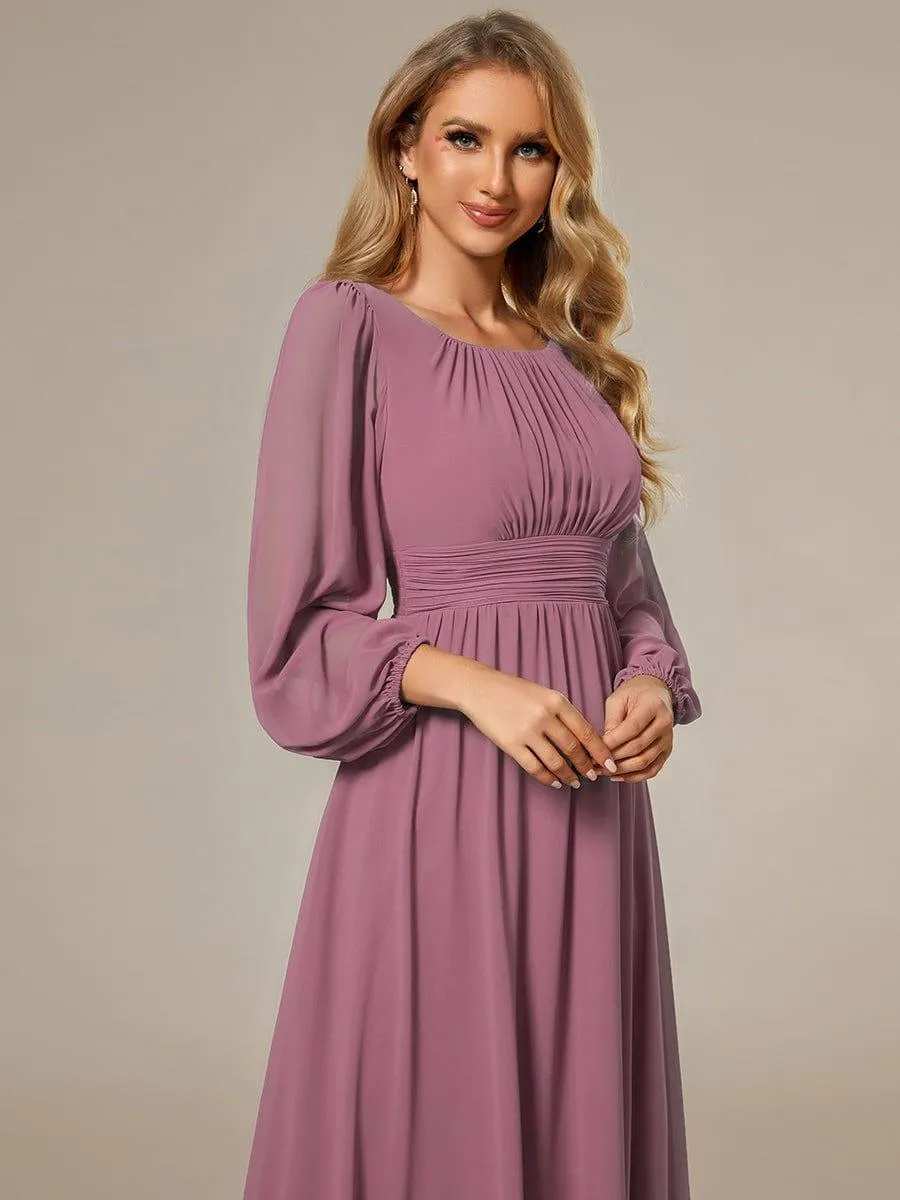 Long Sleeve Chiffon A-Line Empire Waist Formal Dress
