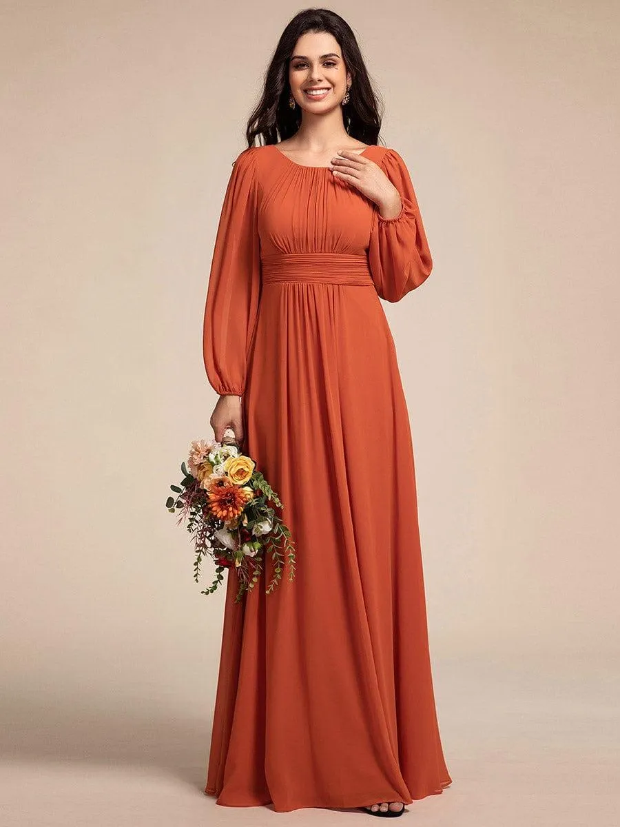 Long Sleeve Chiffon A-Line Empire Waist Formal Dress