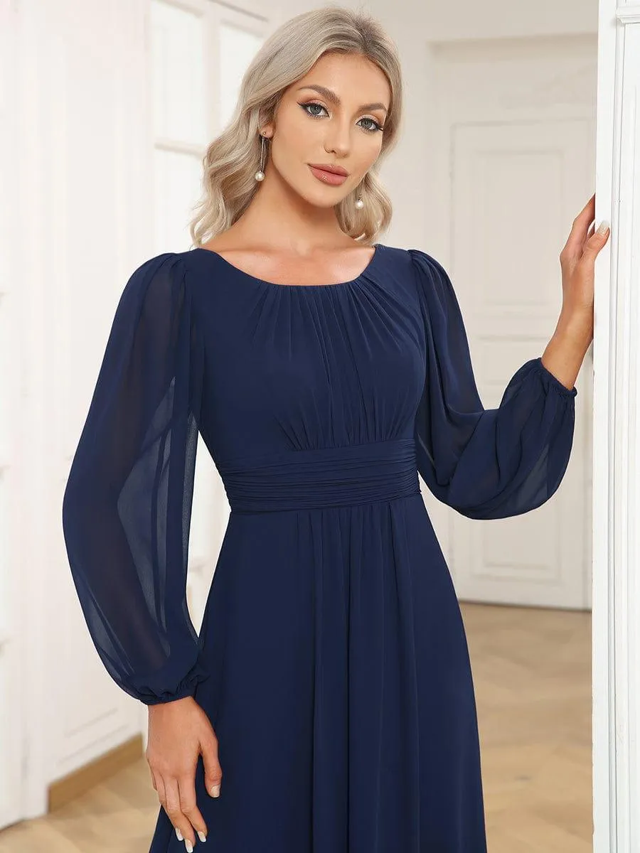 Long Sleeve Chiffon A-Line Empire Waist Formal Dress