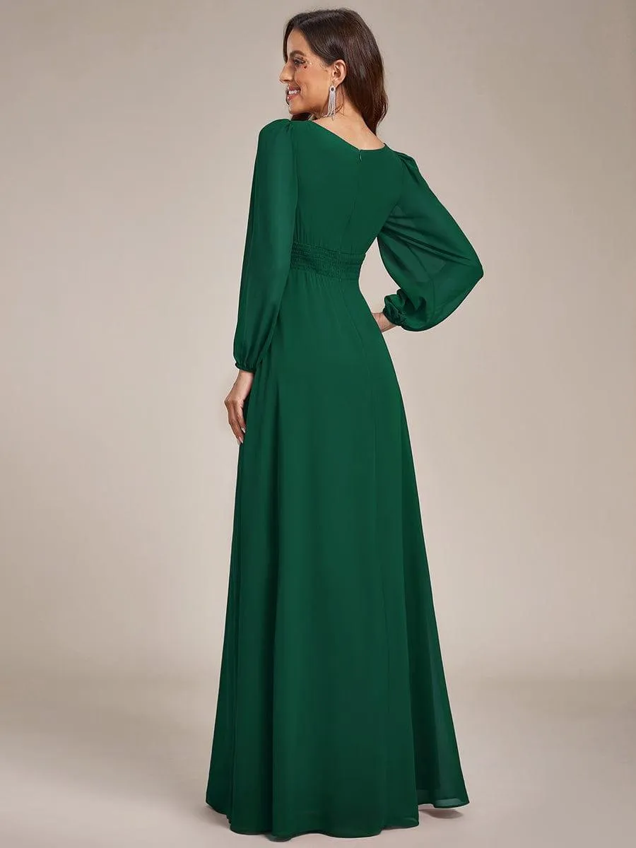 Long Sleeve Chiffon A-Line Empire Waist Formal Dress