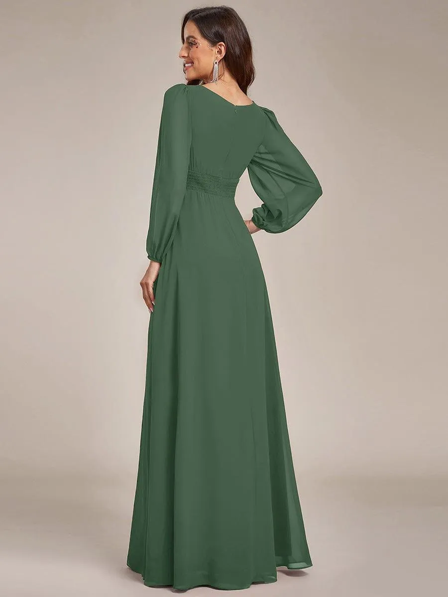 Long Sleeve Chiffon A-Line Empire Waist Formal Dress