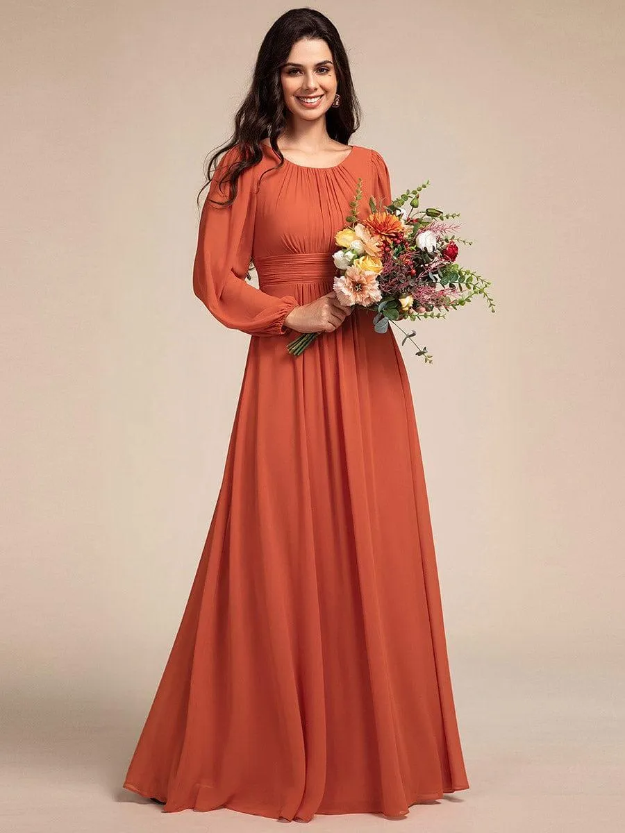 Long Sleeve Chiffon A-Line Empire Waist Formal Dress