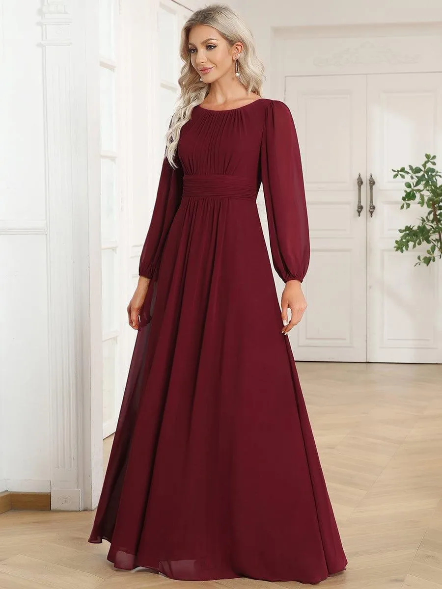 Long Sleeve Chiffon A-Line Empire Waist Formal Dress